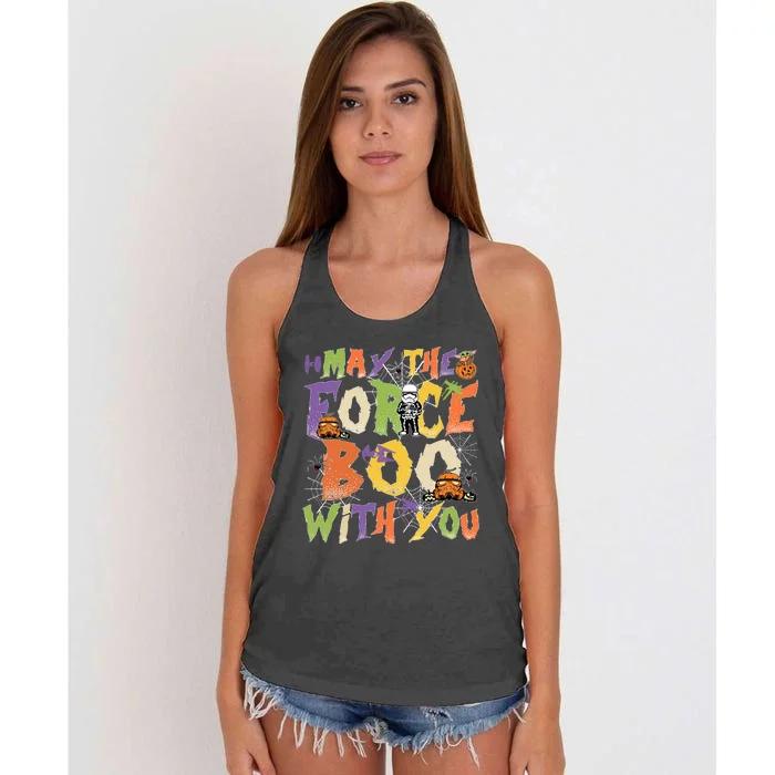 May The Force Boo With You Star Movie Wars Halloween Star Movie Wars Hal Women's Knotted Racerback Tank