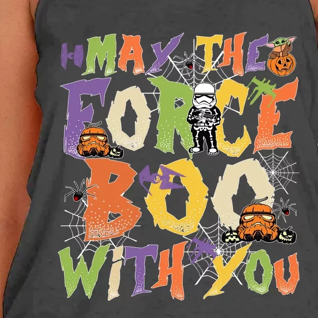 May The Force Boo With You Star Movie Wars Halloween Star Movie Wars Hal Women's Knotted Racerback Tank