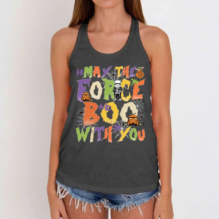 May The Force Boo With You Star Movie Wars Halloween Star Movie Wars Hal Women's Knotted Racerback Tank