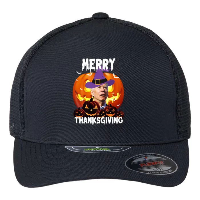 Merry Thanksgiving Funny Joe Biden Halloween Flexfit Unipanel Trucker Cap