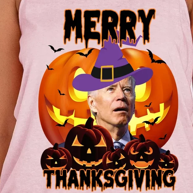 Merry Thanksgiving Funny Joe Biden Halloween Women's Knotted Racerback Tank