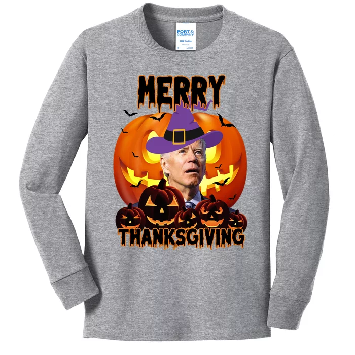 Merry Thanksgiving Funny Joe Biden Halloween Kids Long Sleeve Shirt