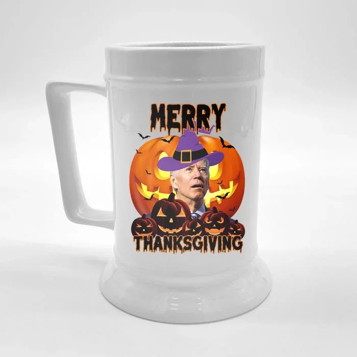 Merry Thanksgiving Funny Joe Biden Halloween Front & Back Beer Stein