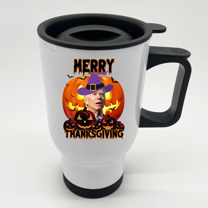 Merry Thanksgiving Funny Joe Biden Halloween Front & Back Stainless Steel Travel Mug