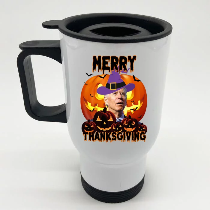 Merry Thanksgiving Funny Joe Biden Halloween Front & Back Stainless Steel Travel Mug