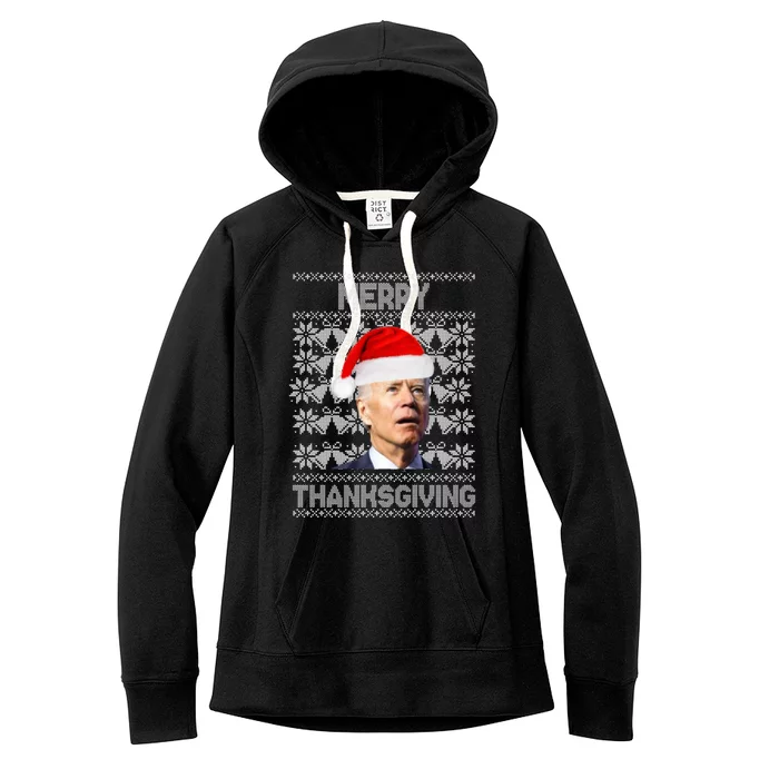 Merry Thanksgiving Funny Biden Ugly Christmas Women's Fleece Hoodie