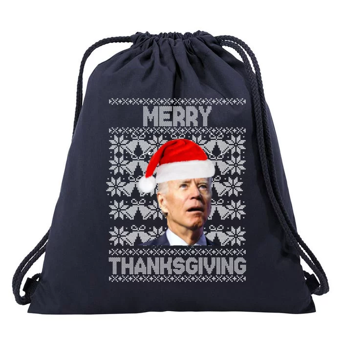 Merry Thanksgiving Funny Biden Ugly Christmas Drawstring Bag