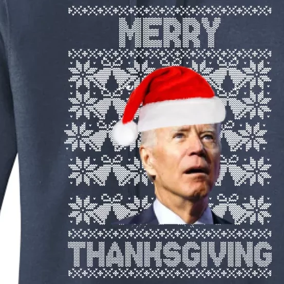 Merry Thanksgiving Funny Biden Ugly Christmas Women's Pullover Hoodie