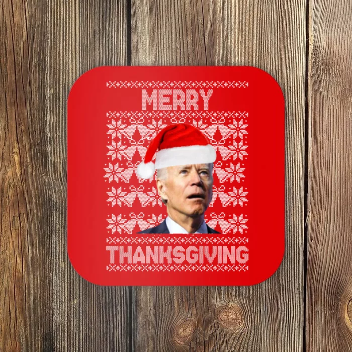 Merry Thanksgiving Funny Biden Ugly Christmas Coaster