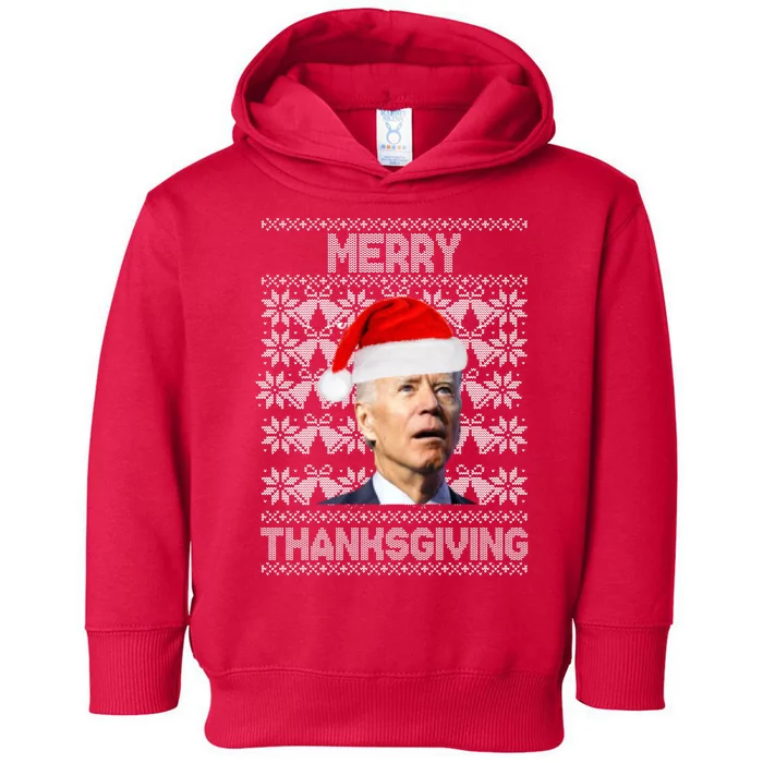 Merry Thanksgiving Funny Biden Ugly Christmas Toddler Hoodie