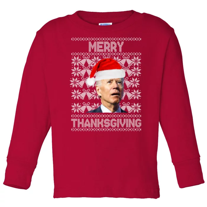 Merry Thanksgiving Funny Biden Ugly Christmas Toddler Long Sleeve Shirt