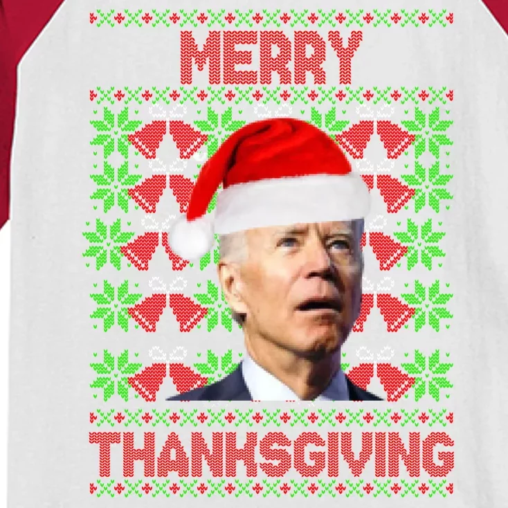 Merry Thanksgiving Funny Biden Ugly Christmas Kids Colorblock Raglan Jersey