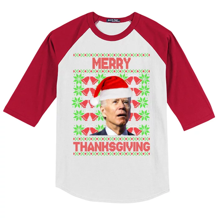 Merry Thanksgiving Funny Biden Ugly Christmas Kids Colorblock Raglan Jersey