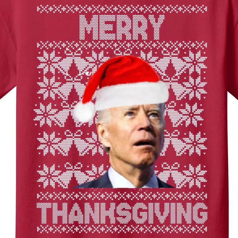 Merry Thanksgiving Funny Biden Ugly Christmas Kids T-Shirt