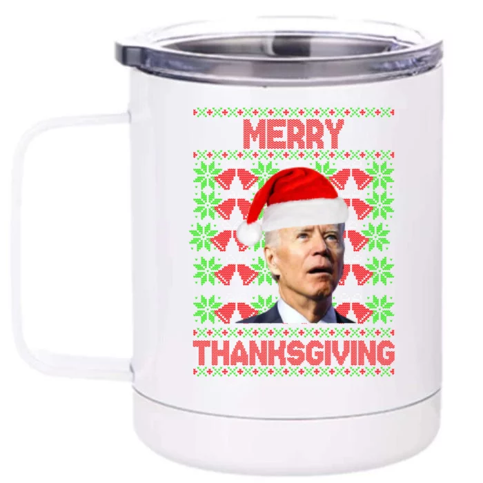 Merry Thanksgiving Funny Biden Ugly Christmas Front & Back 12oz Stainless Steel Tumbler Cup