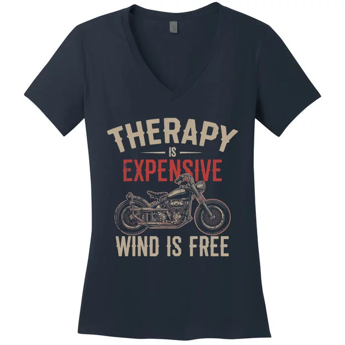 Motorcycle Therapy Funny Women's V-Neck T-Shirt