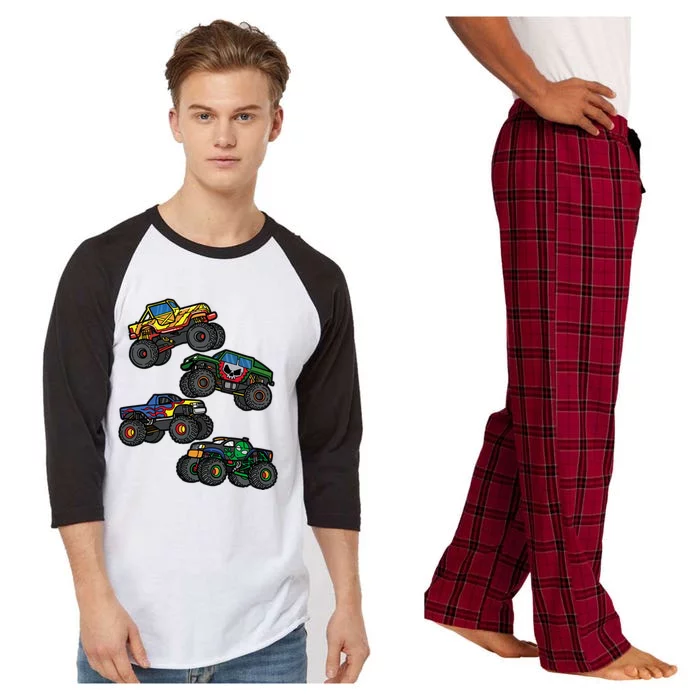 Monster Truck Funny Gift For Gift Assorted Boys Monster Truck Meaningful Gift Raglan Sleeve Pajama Set