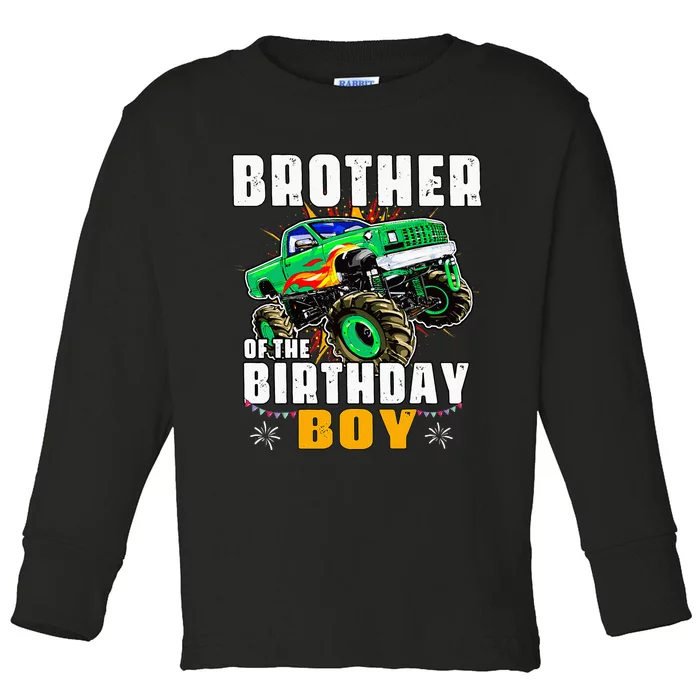 Monster Truck Family Matching Brother Of The Birthday Boy Toddler Long Sleeve Shirt