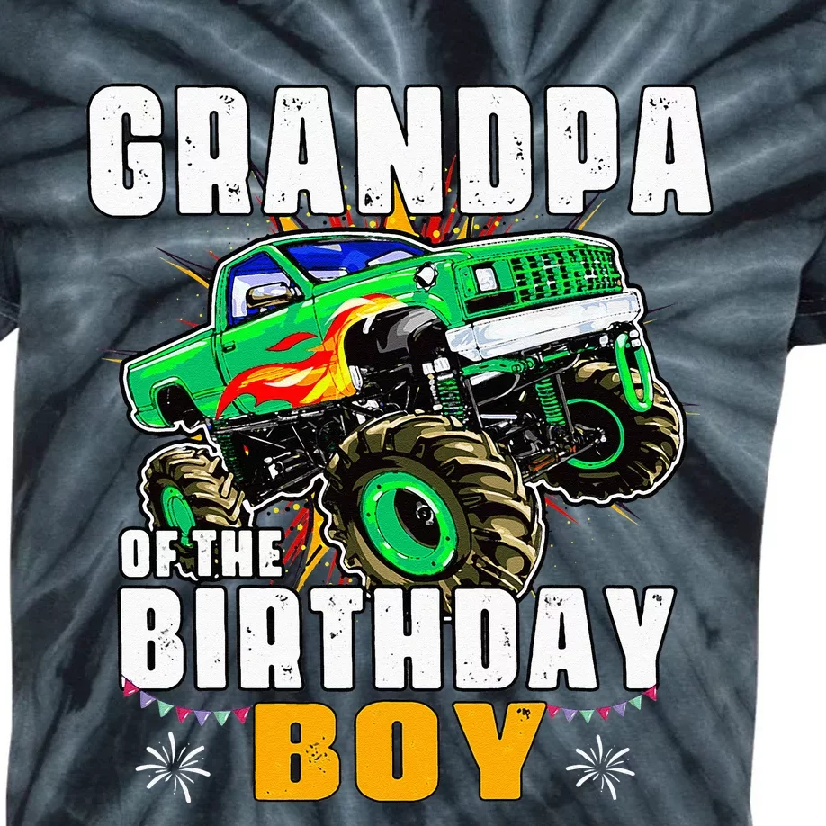 Monster Truck Family Matching Grandpa Of The Birthday Boy Kids Tie-Dye T-Shirt