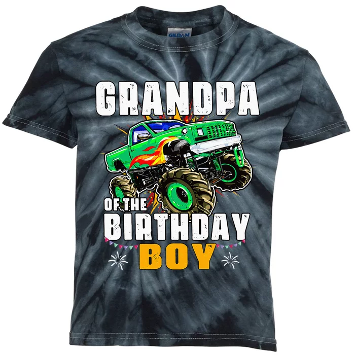 Monster Truck Family Matching Grandpa Of The Birthday Boy Kids Tie-Dye T-Shirt