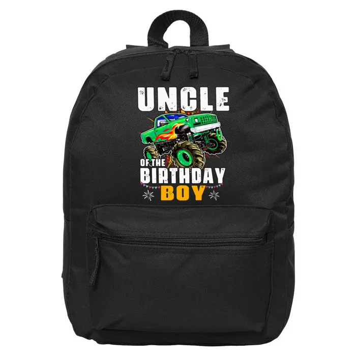 Monster Truck Family Matching Uncle Of The Birthday Boy 16 in Basic Backpack