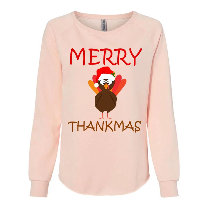 Merry Thankmas Funny Thanksgiving Turkey Womens California Wash Sweatshirt