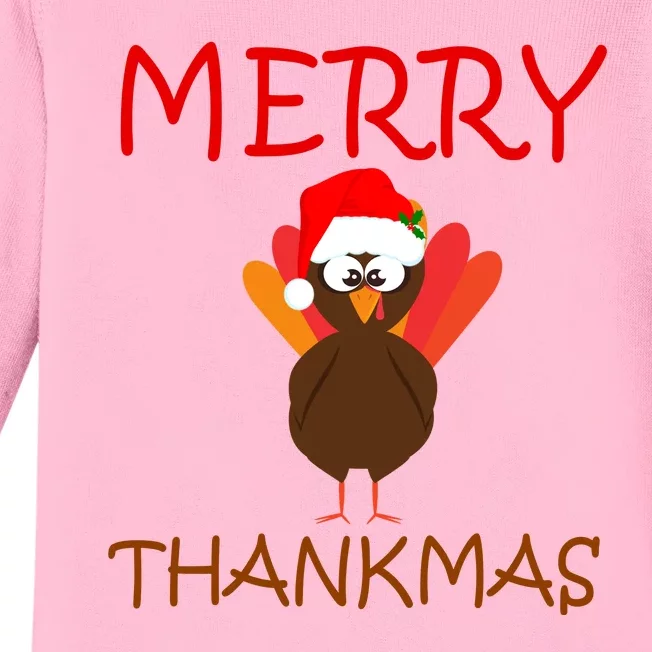 Merry Thankmas Funny Thanksgiving Turkey Baby Long Sleeve Bodysuit