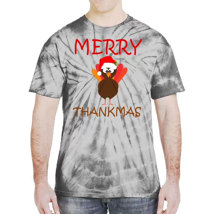 Merry Thankmas Funny Thanksgiving Turkey Tie-Dye T-Shirt