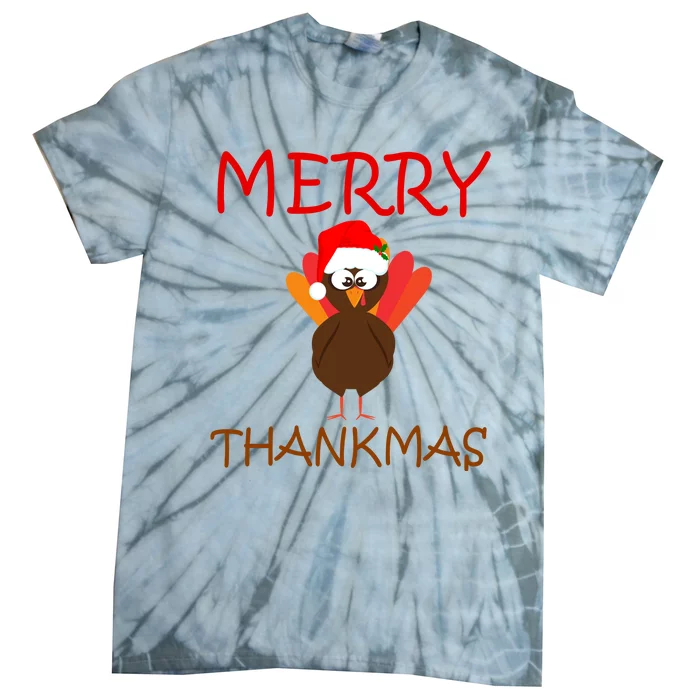 Merry Thankmas Funny Thanksgiving Turkey Tie-Dye T-Shirt