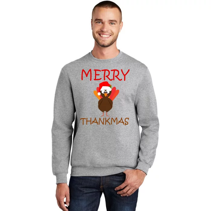 Merry Thankmas Funny Thanksgiving Turkey Tall Sweatshirt