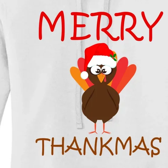 Merry Thankmas Funny Thanksgiving Turkey Women's Pullover Hoodie