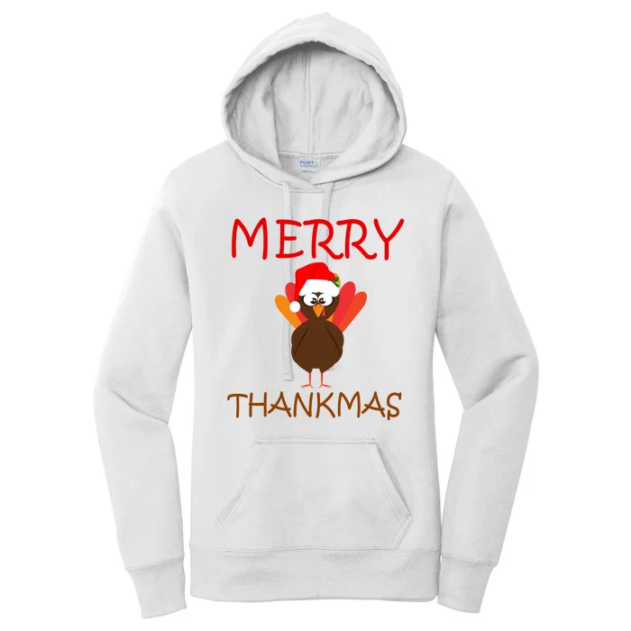 Merry Thankmas Funny Thanksgiving Turkey Women's Pullover Hoodie