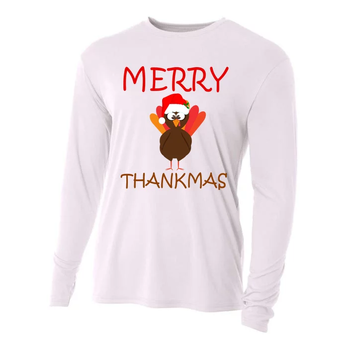 Merry Thankmas Funny Thanksgiving Turkey Cooling Performance Long Sleeve Crew