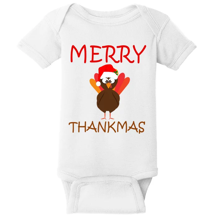 Merry Thankmas Funny Thanksgiving Turkey Baby Bodysuit