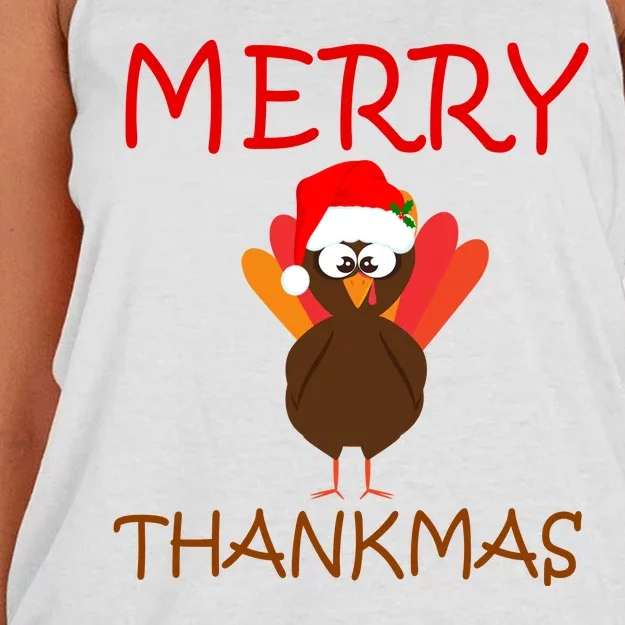 Merry Thankmas Funny Thanksgiving Turkey Women's Knotted Racerback Tank