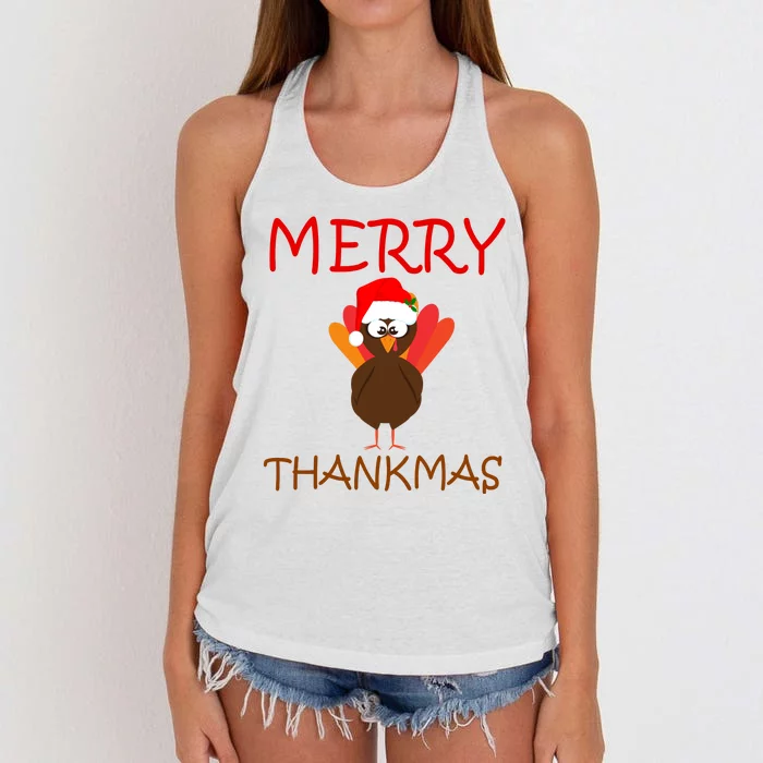 Merry Thankmas Funny Thanksgiving Turkey Women's Knotted Racerback Tank