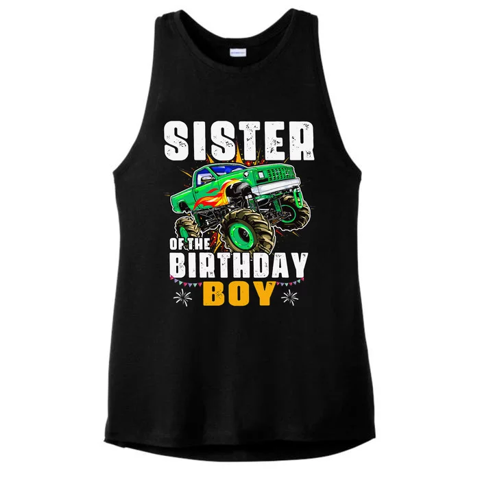 monster truck family matching sister of the birthday Ladies Tri-Blend Wicking Tank