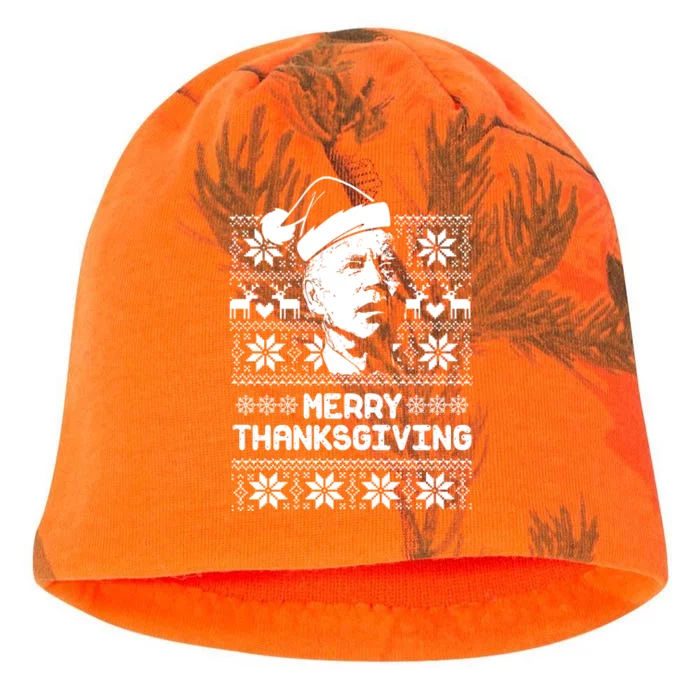 Merry Thanksgiving Funny Joe Biden Ugly Christmas Kati - Camo Knit Beanie