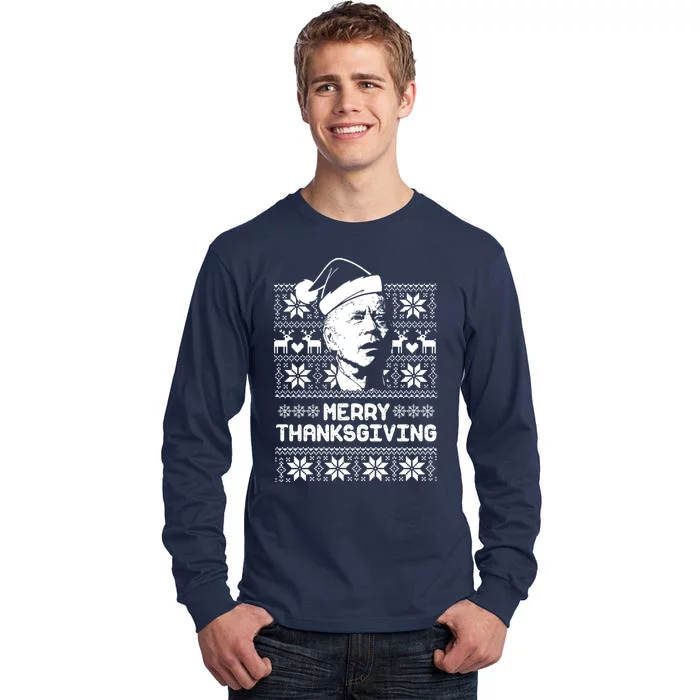 Merry Thanksgiving Funny Joe Biden Ugly Christmas Tall Long Sleeve T-Shirt