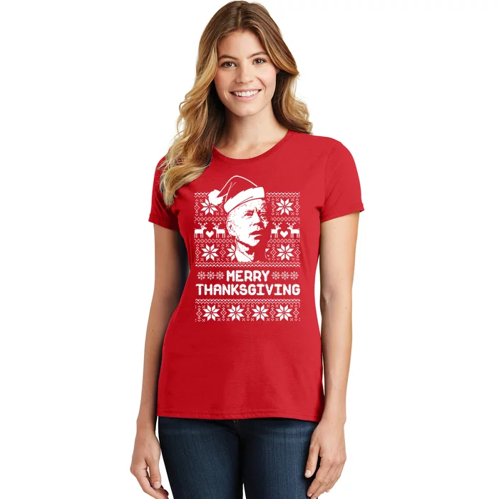 Merry Thanksgiving Funny Joe Biden Ugly Christmas Women's T-Shirt