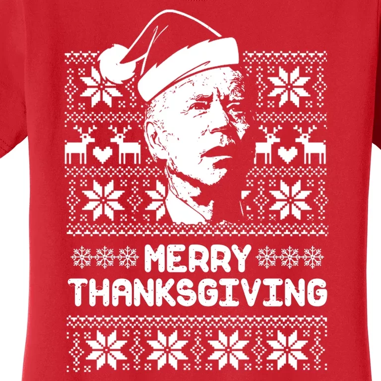 Merry Thanksgiving Funny Joe Biden Ugly Christmas Women's T-Shirt