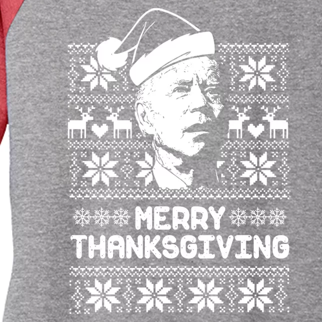 Merry Thanksgiving Funny Joe Biden Ugly Christmas Women's Tri-Blend 3/4-Sleeve Raglan Shirt