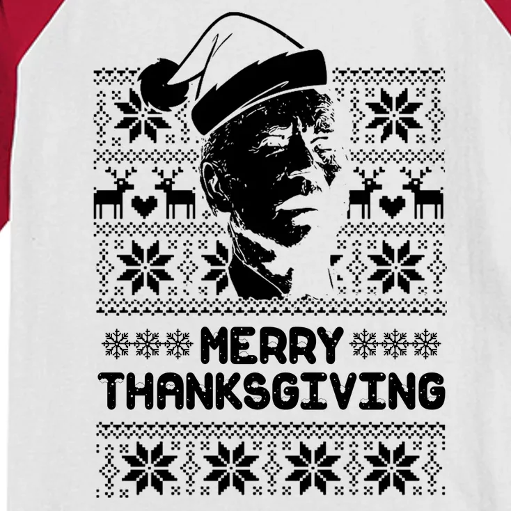 Merry Thanksgiving Funny Joe Biden Ugly Christmas Kids Colorblock Raglan Jersey