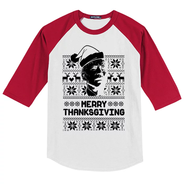 Merry Thanksgiving Funny Joe Biden Ugly Christmas Kids Colorblock Raglan Jersey