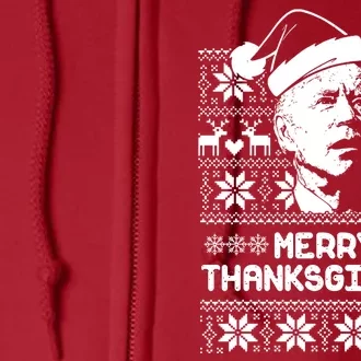 Merry Thanksgiving Funny Joe Biden Ugly Christmas Full Zip Hoodie