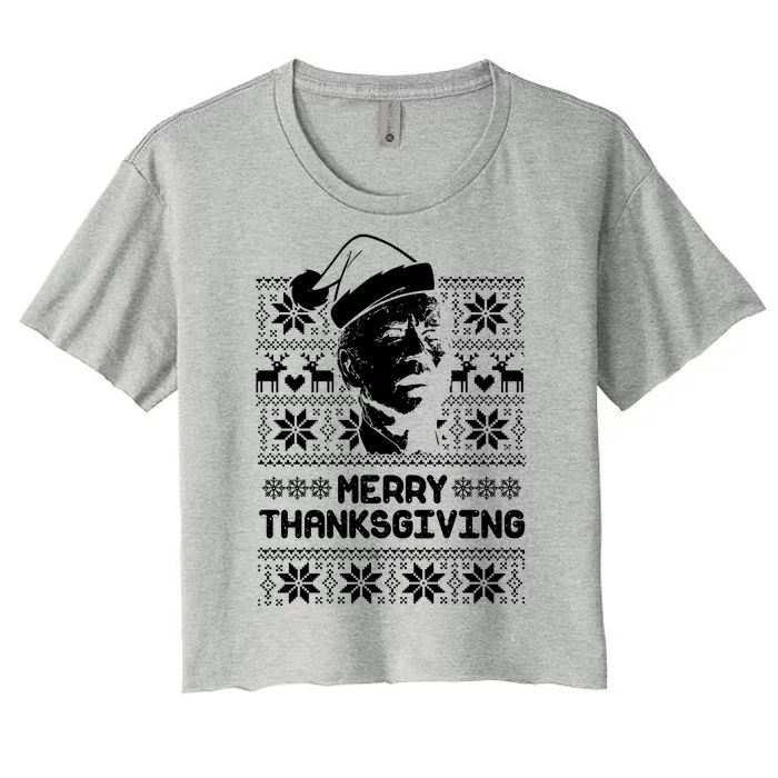 Merry Thanksgiving Funny Joe Biden Ugly Christmas Women's Crop Top Tee