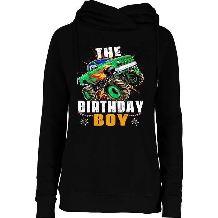 Monster Truck Family Matching The Birthday Boy Womens Funnel Neck Pullover Hood