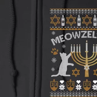 Meowzel Tov Funny Chanukah Hanukkah Ugly Sweater Full Zip Hoodie