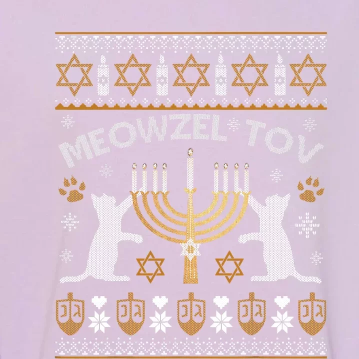 Meowzel Tov Funny Chanukah Hanukkah Ugly Sweater Garment-Dyed Sweatshirt