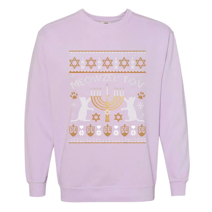 Meowzel Tov Funny Chanukah Hanukkah Ugly Sweater Garment-Dyed Sweatshirt